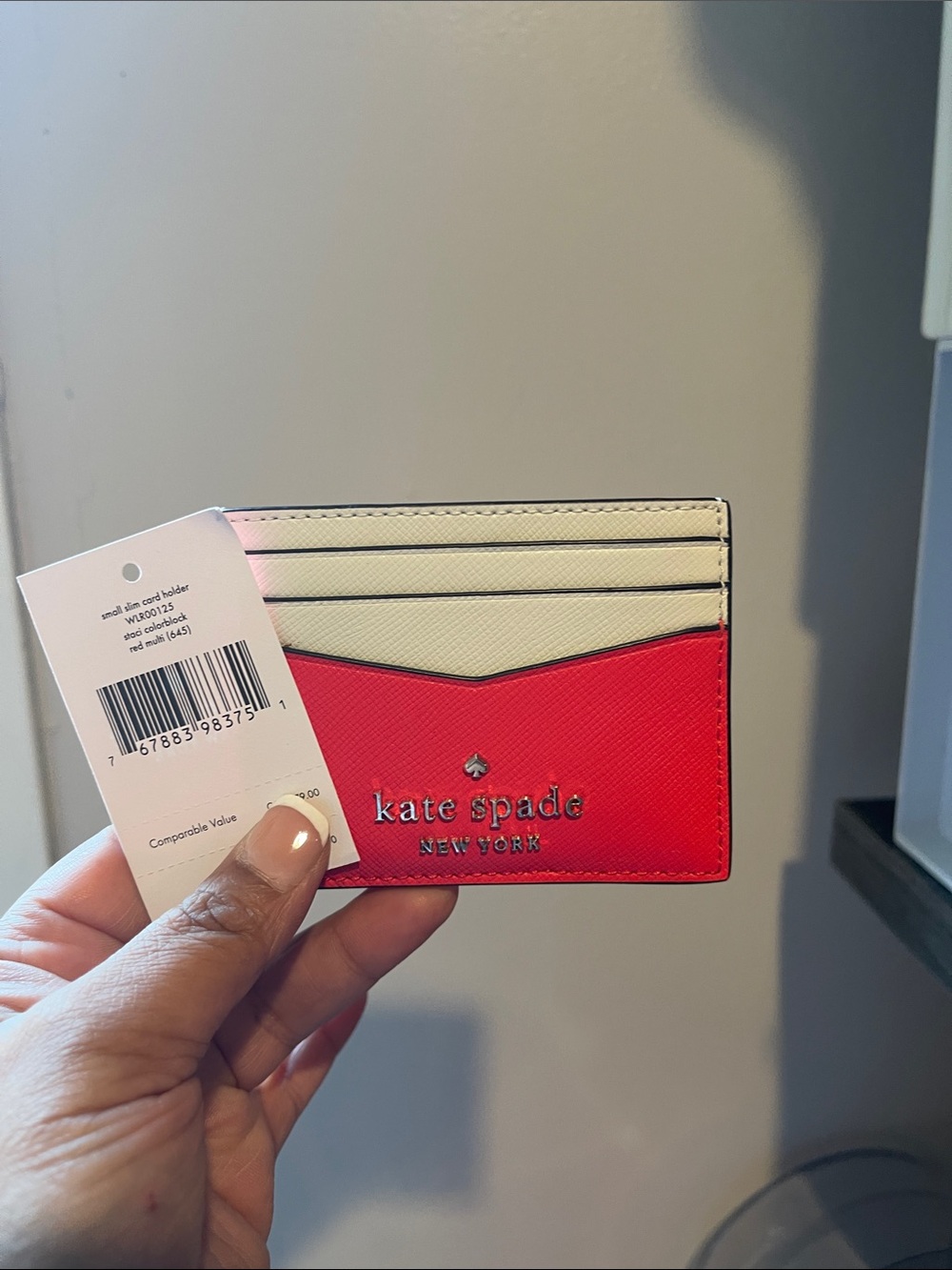kate spade New York Cream and Red Slim Card Holder